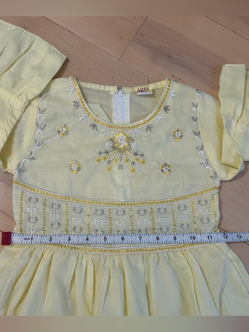 AQSA Metallic Embroidery & Sequins,Made In Pakistan, Pockets, Yellow/Gold/Silver - Picture 5 of 11